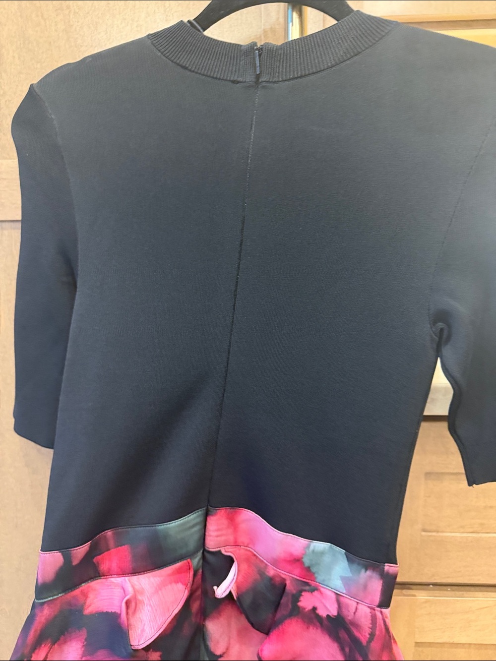 Ted Baker Black Top with Pink Floral Ruffle Skirt Midi Dress - Picture 6 of 8